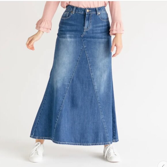 Inherit Clothing Company sz 14 Jennifer A-Line Long Denim Maxi Skirt Modest - Picture 1 of 12